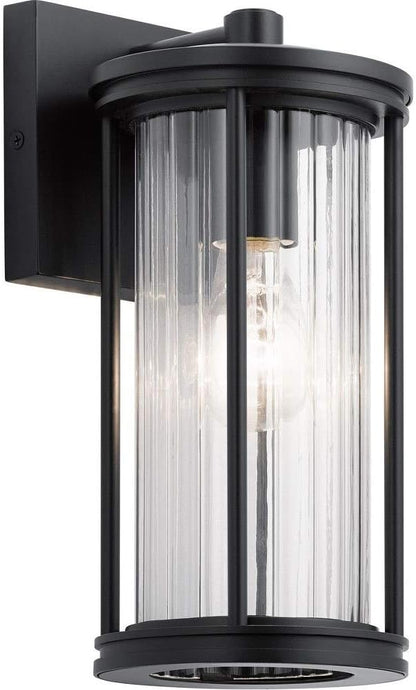 Kichler Barras 11.5" 1 Light Outdoor Wall Light with Clear Ribbed Glass in Black