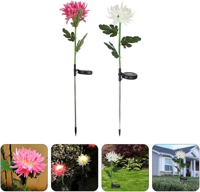 2Pcs LED Solar Garden Lights Flower Shape Ground Stake Decorative Yard Lighting Pink White for Lawn Patio Outdoor | Lumora