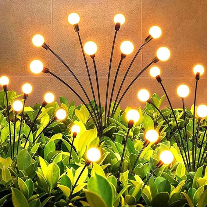 2 Pack Solar Lights Outdoor Firefly Style - Waterproof Outdoor Solar Light with 6 LEDs, Decorative Garden Decor for Yard, Patio, Pathway