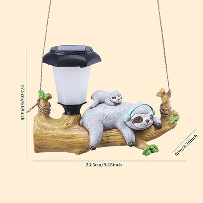 Solar Garden Ornaments Resin Sloth Animal Solar Lights Waterproof Hanging Sloth Decor with LED Lanterns Cute Solar Garden Lights for Patio Balcony Yard Lawn Garden Decorations Sloth