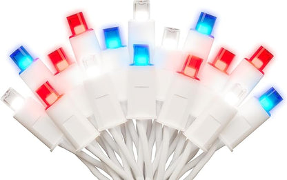 American LED String Lights (Red & White & Blue - Steady, 25FT), Mini LED USA String Lights, Waterproof Fairy Patriotic Lighted Decor for Holiday Party Patios July 4th Independence Day New Year