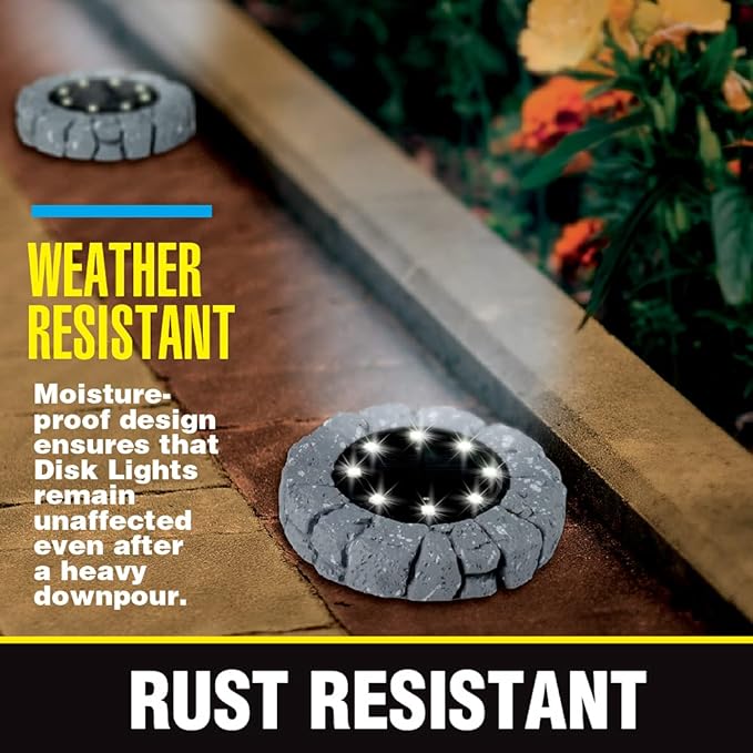 Bell+Howell Disk Lights Solar Ground Lights Stone Dark Gray -Upgraded Wireless Solar Garden - Outdoor Path Light | Lumora