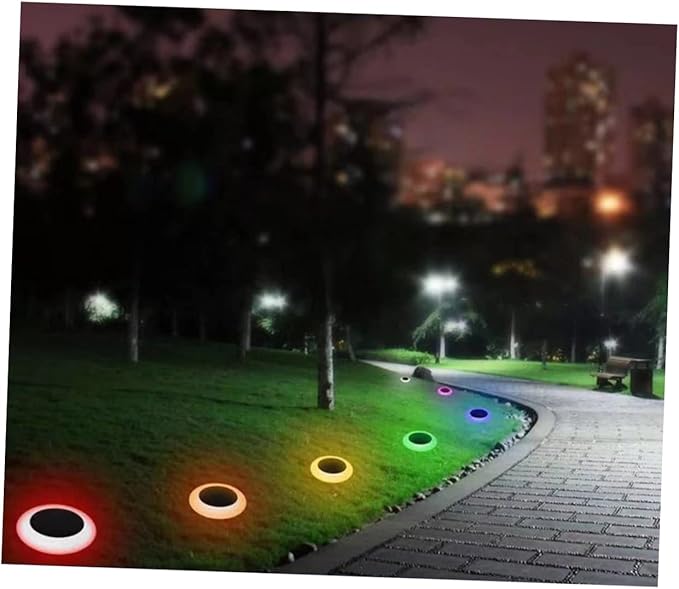 Angoily 2pcs RGB Solar Ground Light Colorful Outdoor Landscape Lamp for Pathway Driveway Easy Installation Garden Decor