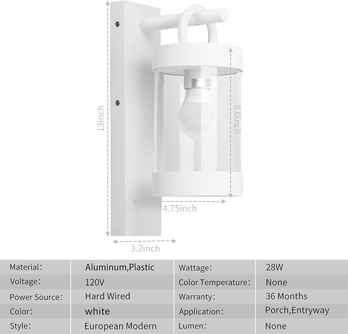 Outdoor Dusk to Dawn Wall Light Exterior Light Fixture Sconce Pure Aluminum Porch Lantern White E26 (Bulb Not | Lumora