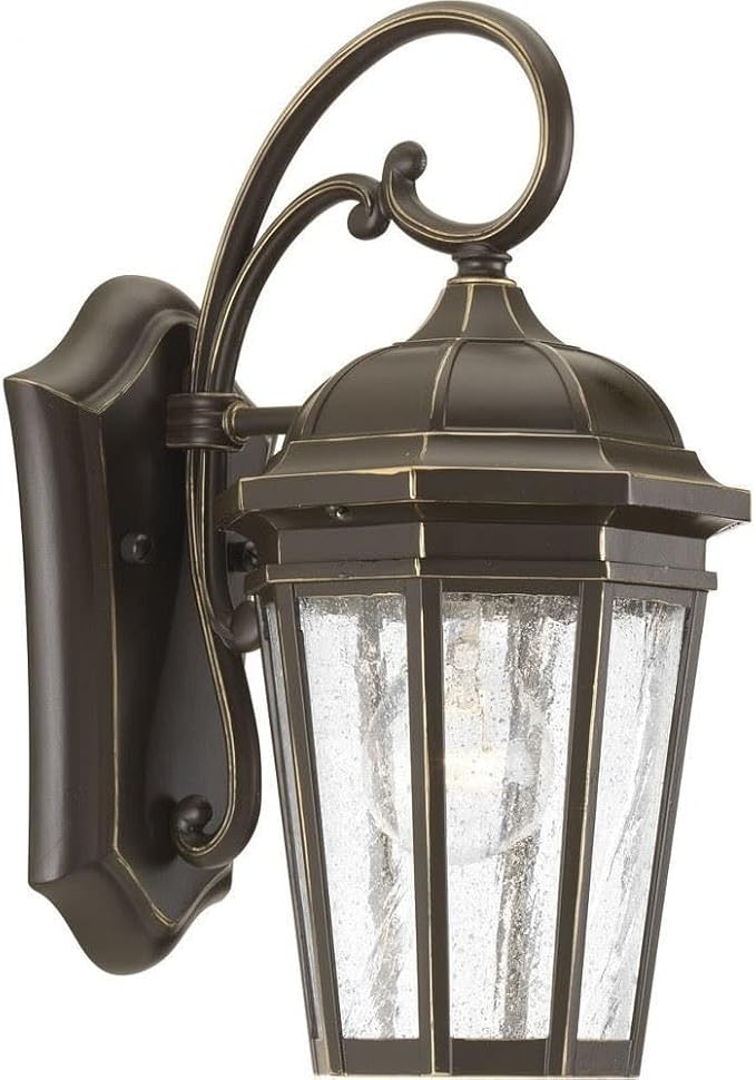 Progress Lighting Verdae Collection 1-Light Clear Seeded Glass New Traditional Outdoor Small Wall Lantern Light | Lumora