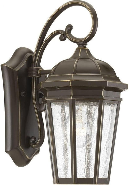 Progress Lighting Verdae Collection 1-Light Clear Seeded Glass New Traditional Outdoor Small Wall Lantern Light Antique Bronze