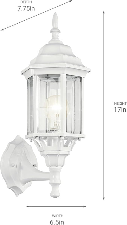 Kichler Chesapeake 17" Outdoor Wall Light in White, 1-Light Exterior Porch Light, Coastal Wall Sconce with Clear Beveled Glass, (17" H x 6.5" W), 49255WH