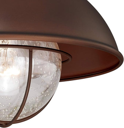 VAXCEL Harwich Bronze Coastal Barn Dome Outdoor Flush Mount Ceiling Light Clear Glass