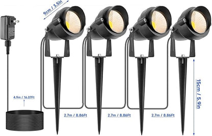Warm White Spot Light for Yard, Outdoor Spotlights Metal Case Landscape Lights IP65 Waterproof Uplights with Spiked Stand for Garden Lawn Pathway Front Porch Bushes (4 Lights)