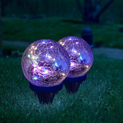 Solar Ball LED Lights Crackle Glass Globe Garden Stake Lamp Yard Art Decor for Yard Pathway Patio Lawn Decoration (Colorful)