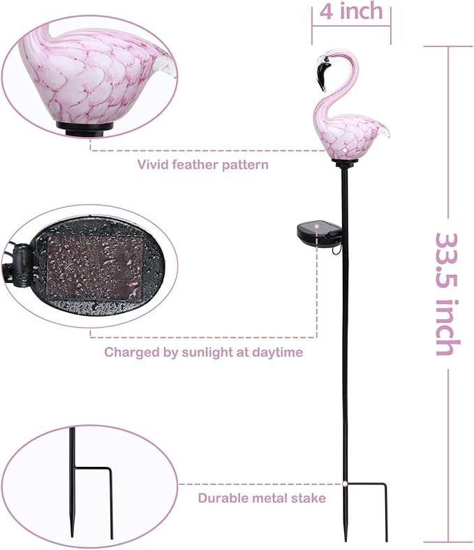 Afirst Solar Outdoor Decorative Lights - Flamingo Handblown Glass Garden Stakes 4" W 2 Pack