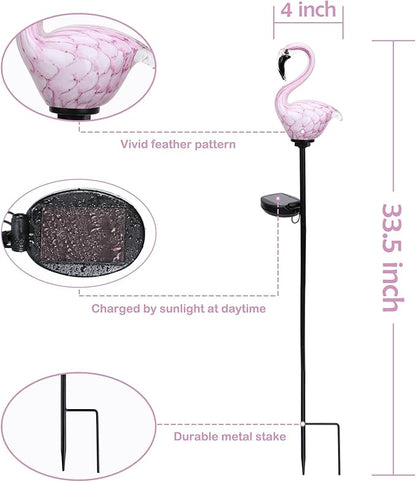 Afirst Solar Outdoor Decorative Lights - Flamingo Handblown Glass Garden Stakes 4" W 2 Pack