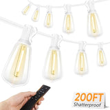 Brightever Outdoor String Lights with Remote, 200FT LED Patio Lights with 62 ST38 LED Filament Bulbs, 3 Lighting | Lumora