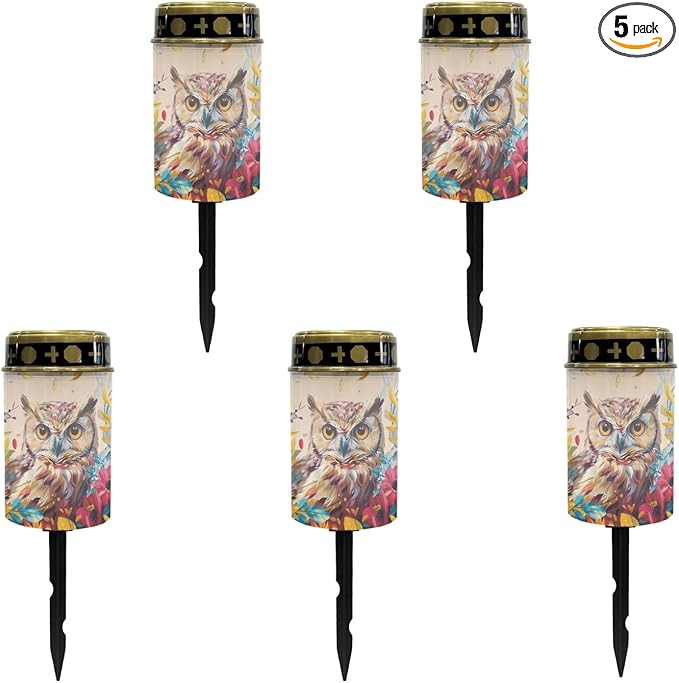 Owl Floral Outdoor Solar Pathway Lights,Warm White LED Lantern Garden Lights Solar Powered Walkway Lights Waterproof Landscape Decoration Lighting for Yard Patio Driveway Table