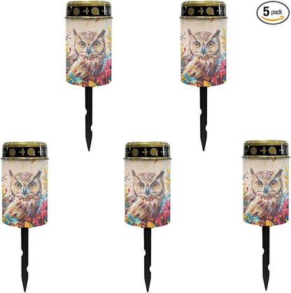 Owl Floral Outdoor Solar Pathway Lights,Warm White LED Lantern Garden Lights Solar Powered Walkway Lights Waterproof Landscape Decoration Lighting for Yard Patio Driveway Table