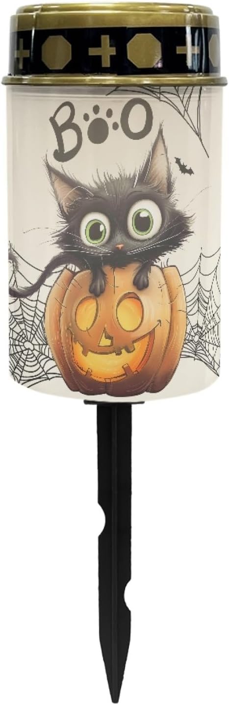 Halloween Black Cat Pumpkin Outdoor Solar Lights Solar Stake Lights Waterproof Halloween Decor Solar Walkway Lights Yard Pathway Light Solar Lantern,Wall Light Auto On/Off