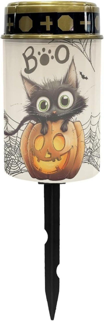 Halloween Black Cat Pumpkin Outdoor Solar Lights Solar Stake Lights Waterproof Halloween Decor Solar Walkway Lights Yard Pathway Light Solar Lantern,Wall Light Auto On/Off