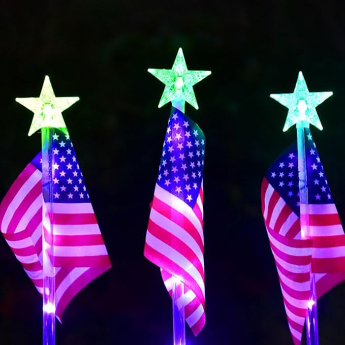 Solar Decorative Lights LED Outdoor Solar Lights America Flag Decorative Flags Patriotic Garden Flag Solar Landscaping Spotlights Solar Garden Lights Outdoor LED Flagpole Lights