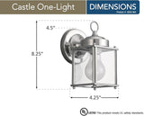 Sea Gull Lighting 8592-965 New Castle One-Light Outdoor Wall Lantern with Clear Glass Panels, Antique Brushed | Lumora