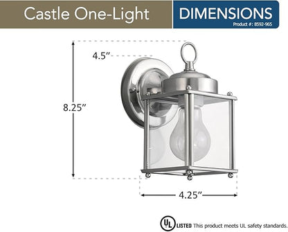 Sea Gull Lighting 8592-965 New Castle One-Light Outdoor Wall Lantern with Clear Glass Panels, Antique Brushed Nickel Finish