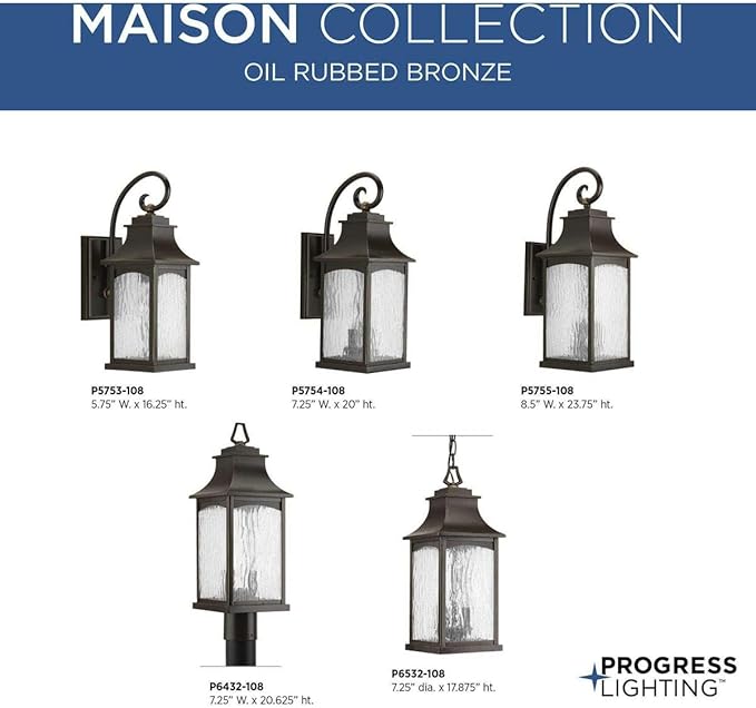 Progress Lighting Maison Collection 1-Light Water Seeded Glass Farmhouse Outdoor Small Wall Lantern Light Oil Rubbed Bronze