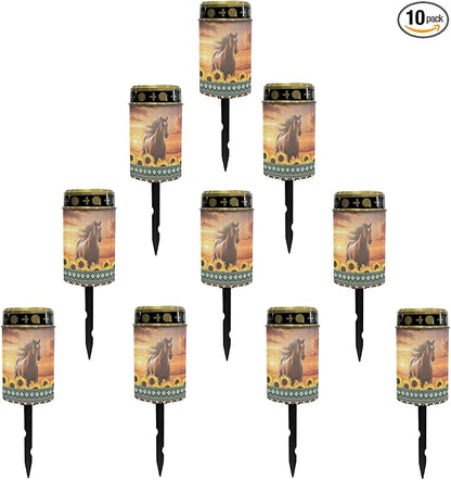 Western Aztec Horse Solar Light for Garden Yard,Horse Solar Pathway Lights Outdoor Waterproof Landscape Lighting Solar Lantern Flameless Warm White Lights Sunflower