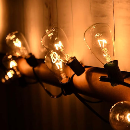 ST38 Outdoor Edison String Lights with 11 Clear Globe Bulbs and 10 Pack ST38 Replacement Light Bulbs, C7/E12 Screw Base, Black Wire