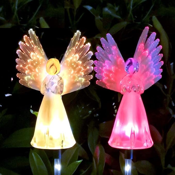 TEAMWILL 2PCS Solar Powered Angel Lights Outdoor Decorative Light for Garden Yard