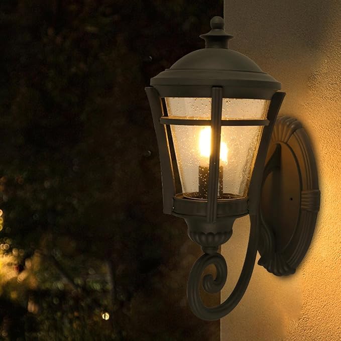 Modern Black Outdoor Wall Sconces,Retro Industrial Lights,Die- Alumiexpression Artistique M Villa Fence Door Pillar Lamp,with S Lampshade Garden Light Front Porch E26/27 Base