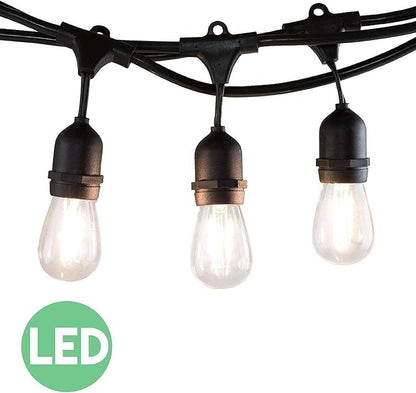 Bioluz LED Outdoor String Lights, 48' String Lights for Patio, Weatherproof with 15 Sockets with 16 Vintage LED Bulbs (1 Extra) for Porch Deck Bistro Garden Party UL Listed