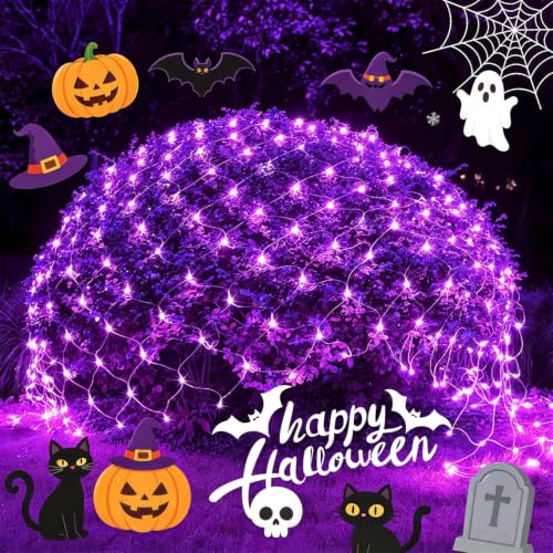JMEXSUSS 200 LED Purple Net Lights for Halloween, 9.8ft x 6.6ft, Plug in