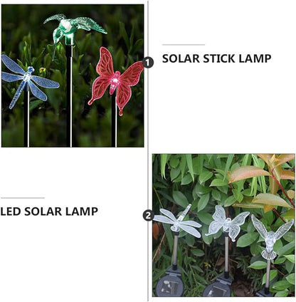 2pcs Solar Garden Lights Waterproof LED Butterfly and Dragonfly Ground Plug Landscape Path Lights Outdoor Yard Decor Stake Lamps