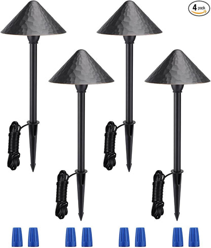 LEONLITE LED Landscape Path Light, 3W 147LM 12-24V AC/DC ETL CRI90+ Wired Outdoor LED Walkway Light, Unique Vintage Golden Edge, Aluminum Construction Low Voltage Pathway Lights 3000K, Pack of 4