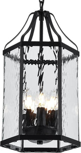 10" Modern 5-Light Exterior Black Lantern Pendant Light Fixture with Clear Rippled Glass Mini Industrial Hanging | Lumora