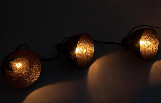 LumaBase Electric Café String Lights with 10 Brown Metal Domes