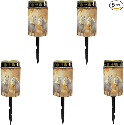 Horse Solar Garden Lights Waterproof Solar Pathway Lights Outdoor Solar Lantern Stake Lights Autumn Leaves Outdoor Decorative for Yard Patio Spotlight Driveway