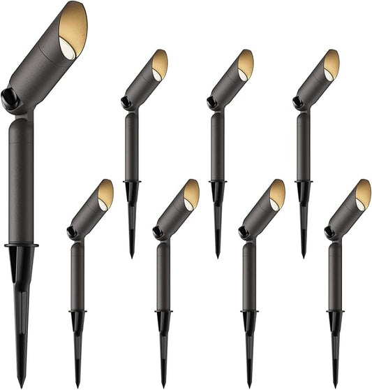 GOODSMANN Landscape Lighting 12V AC Spotlights 8PK 3W LED Landscape Lights 100 Lumens Spot Light MR11 Replaceable Bulb 2900K Tree Lights Garden Up Light Hardwired Lighting Cable Connectors