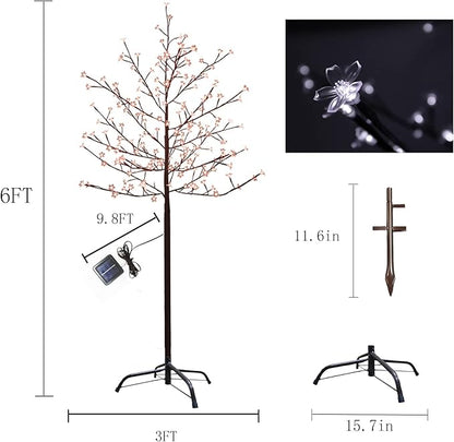 FUCHSUN 6 FT 200 LED Solar Cherry Blossom Tree Light, Lighted Garden Tree Outdoor Pathway Lights for Patio Yard Wedding Festival Home Christmas Decoration (Purple)