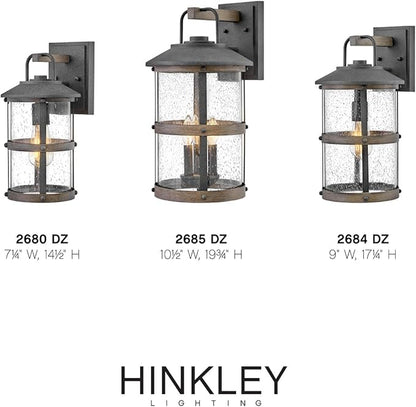 Hinkley Lakehouse 2680DZ Small Outdoor Wall Lantern - Coastal Style, Nautical Touches, Clear Seedy Glass - Aged Zinc + Driftwood Accents