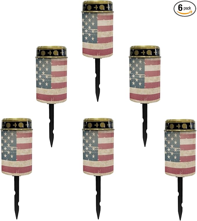 US Flag Solar Garden Lights Outdoor Waterproof Pathway Decorations for Yard Path Patio Warm White Lantern Solar Stake Lights Outdoor Landscape Lighting