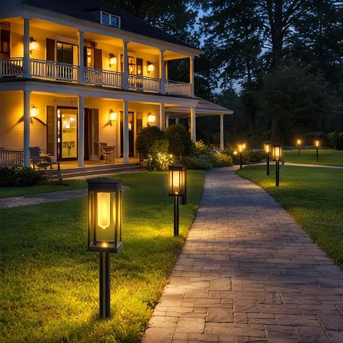 Outdoor Solar Garden Stake Light, Solar Lights Outdoor Pathway, Bright Garden Lights with Metal Stakes Design for Outside Path Walkway Driveway Sidewalk Lawn Yard Flower Bed(2pc)