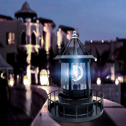 Hyuduo LED Solar Rotating Lighthouse Light Pillar Lights Solar Garden Lights Outdoor Garden Decoration Lantern for Column Lamp Lawn Light Wall Headlight