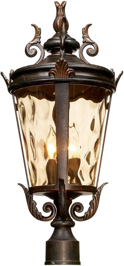 John Timberland Marseille Vintage Outdoor Post Light Fixture Veranda Bronze 25" Champagne Hammered Glass for | Lumora