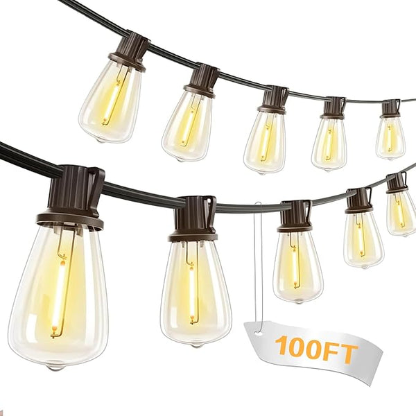 100 FT Patio Lights Outdoor Waterproof, 37+2 Shatterproof LED Bulbs Connectable Hanging Outdoor Electric Lighting | Lumora