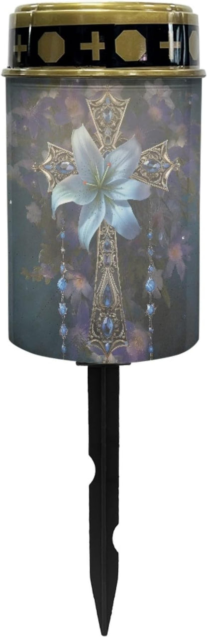 Solar Pathway Lights,Grave Crosses for Cemetery Solar Lights Outdoor Waterproof Garden Stake Lights for Outside Patio Landscape Lighting Flameless Warm White Pathway Lights Spotlights