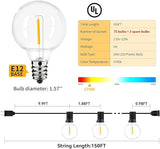 150ft Outdoor String Lights Waterproof/Connectable/Dimmable LED Shatterproof Bulbs,UL Listed Globe G40 String | Lumora