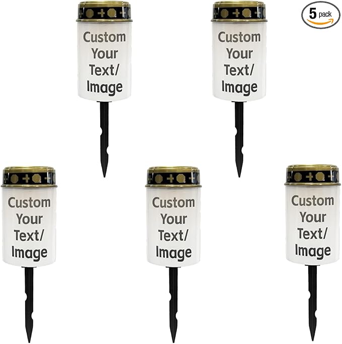 Custom Your Text/Image Solar Pathway Lights Outdoor Solar Lights Waterproof Garden Stake Lights LED Solar Lantern Landscape Lighting for Yard Patio Flameless Spotlight,Warm White