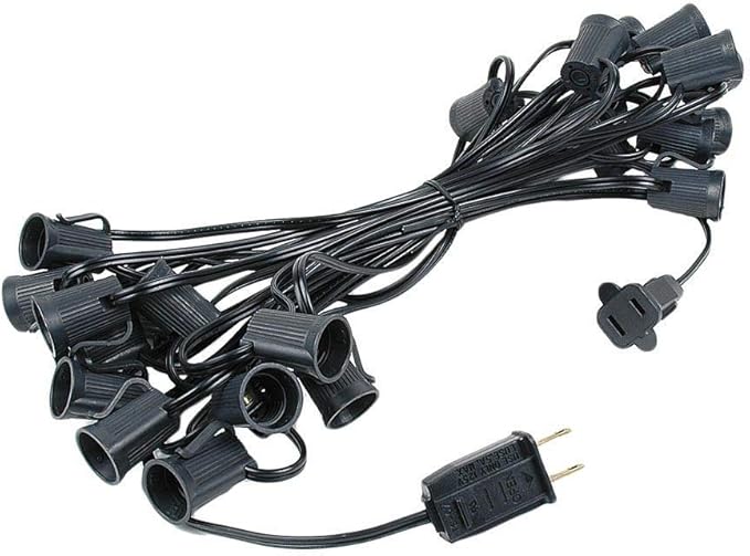 25 Foot G50 Outdoor Patio String Lights with 25 Green Globe Bulbs – Indoor Outdoor String Lights – Market Bistro Café Hanging String Lights – C9/E17 Base - Black Wire