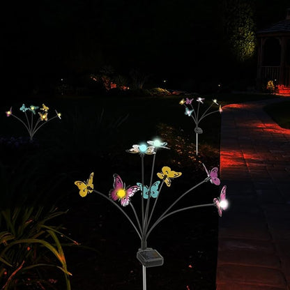 2pcs Solar Garden Lights Butterfly Stake Lamps Warm White Outdoor Solar Pathway Lighting for Yard Lawn