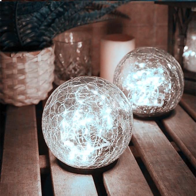 Cracked Glass Outdoor Solar Lights Landscape Garden Ball Lights, Garden Solar Ball Lights Waterproof (White, 10cm)